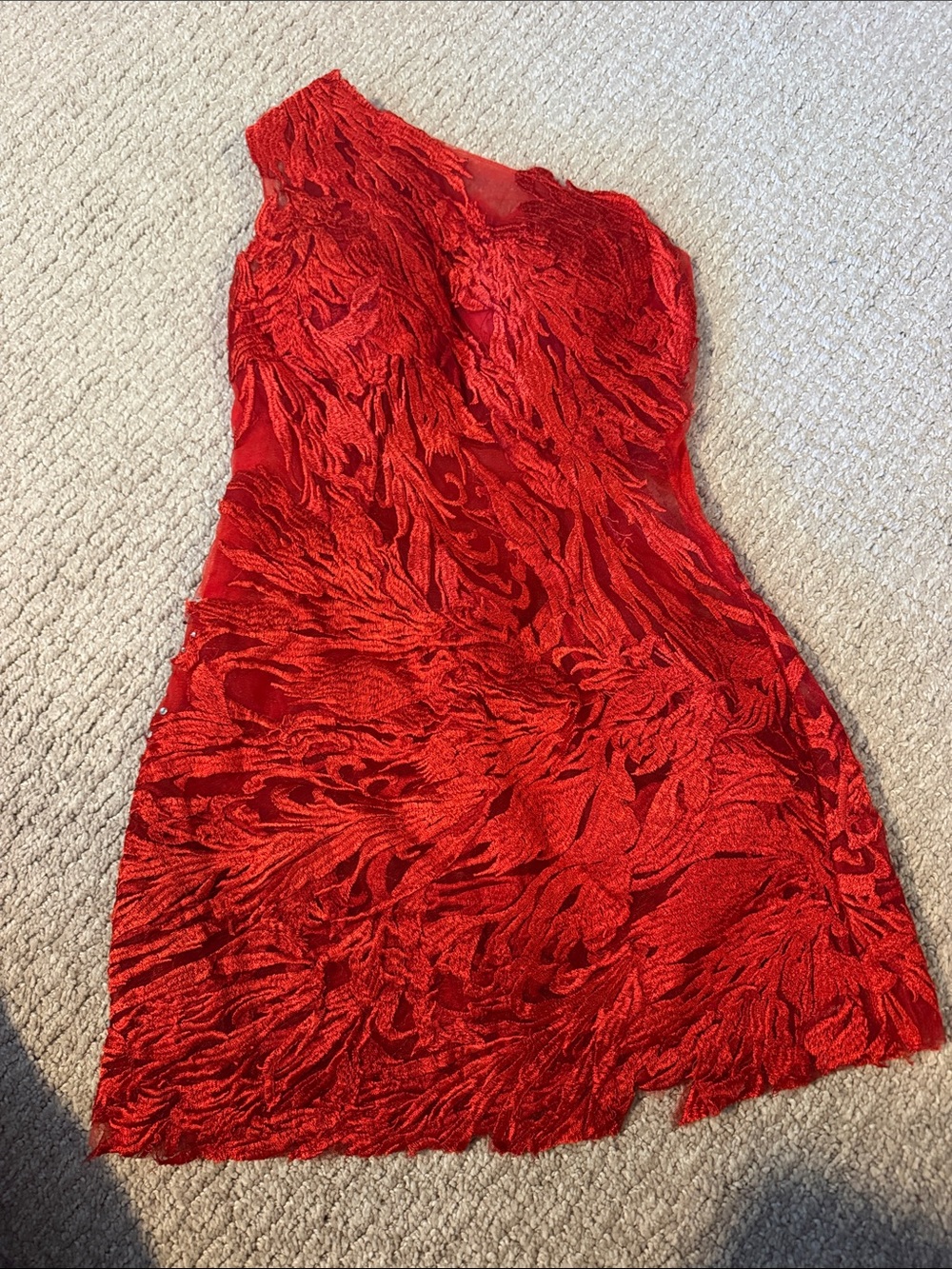 Red Textured One-Shoulder Women’s Dress